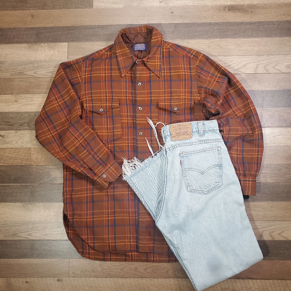 Vintage 70s Pendleton Wool Plaid Lightweight Shirt